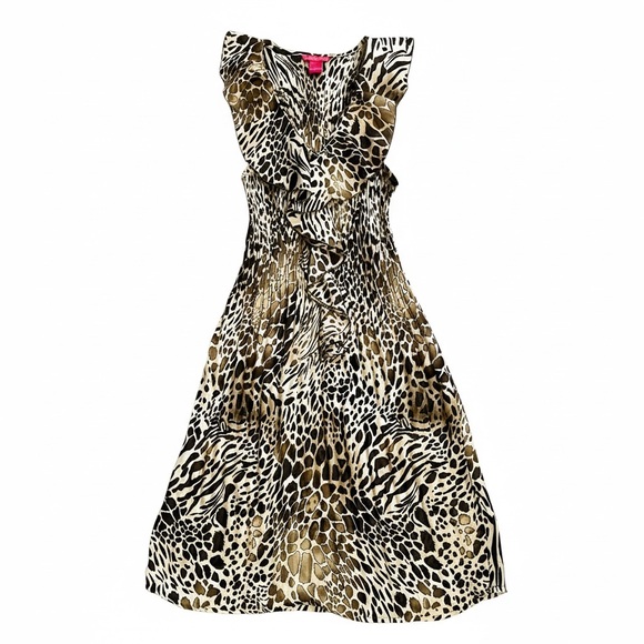 Sunny Leigh Animal Print Dress Sz S Sheer Chiffon Pleated Baddie Office Siren - Picture 2 of 13